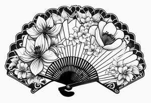 All Black Japanese fan with flowers tattoo idea