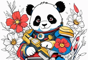 Panda SD gundam, surrounded by flowers half sleeve tattoo idea