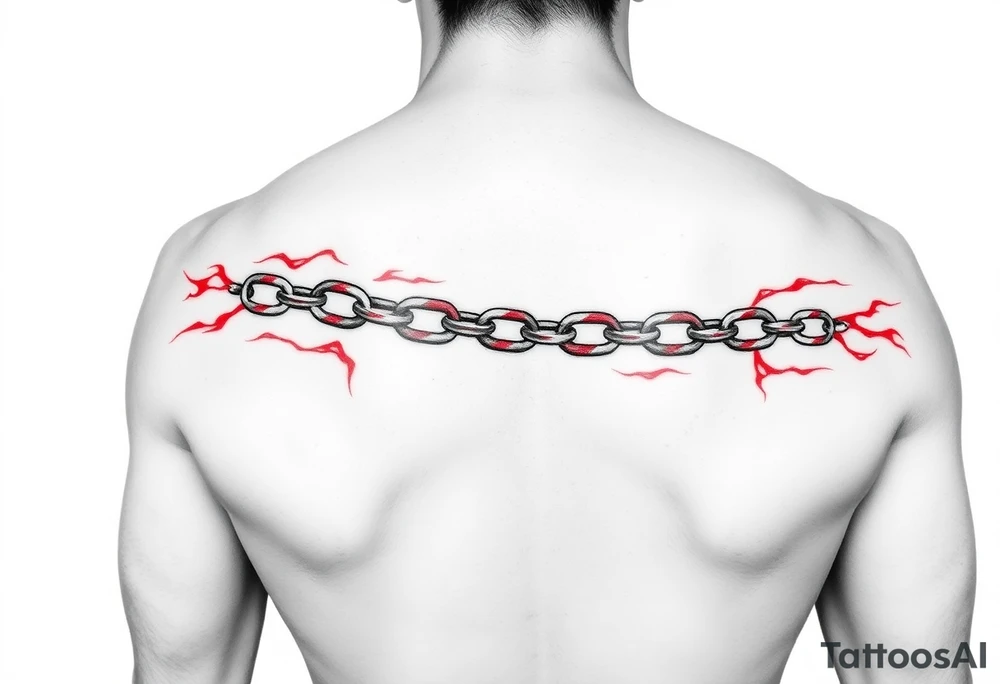 Red burn-like 6 chains scars going across the whole forearm horizontally tattoo idea