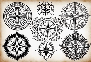 Nordic and viking tribal art and marks with a viking compass but still representing strength, honor and good virtue as well as an emphasis on family, a soul mate partner and pagan virtues tattoo idea