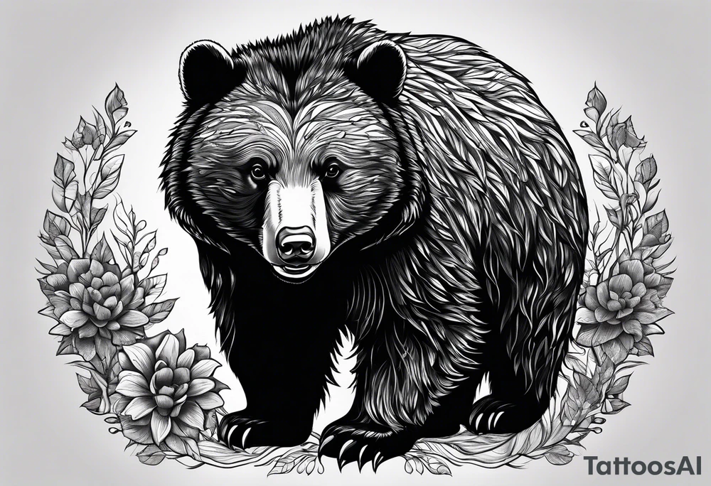 black bear, growls, adorable hedgehog, bear protects hedgehog tattoo idea