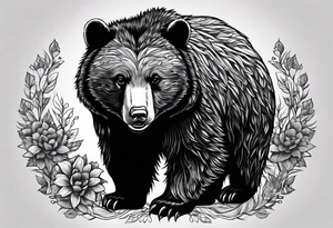 black bear, growls, adorable hedgehog, bear protects hedgehog tattoo idea