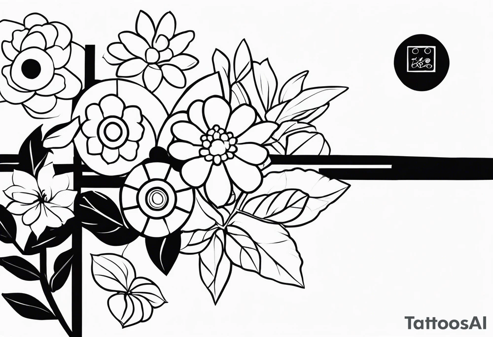 Flowers and lego bricks tattoo idea