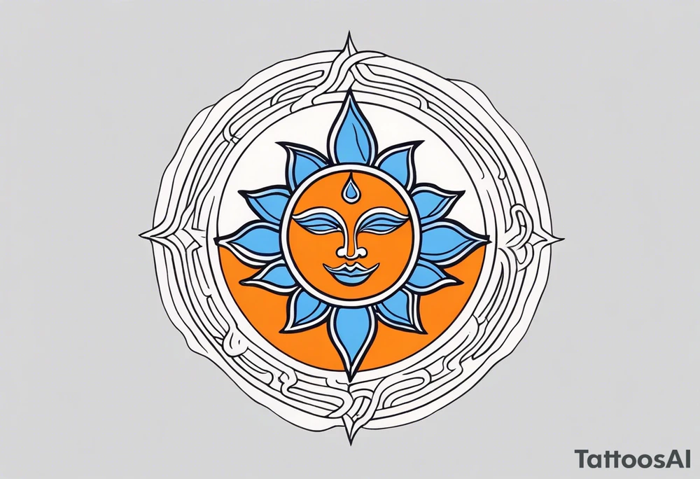 Orange sun with blue ohm tattoo idea