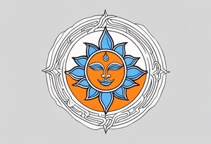 Orange sun with blue ohm tattoo idea