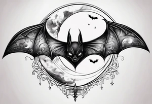 A bat wrapped in smoke with a moon tattoo idea