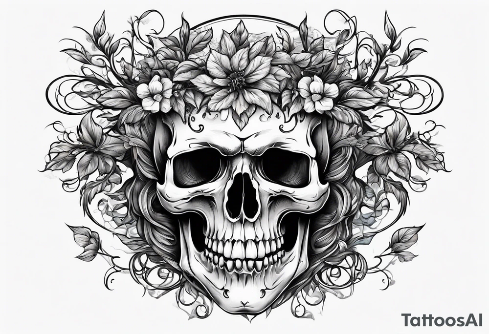 skull with vines growing out of its head tattoo idea