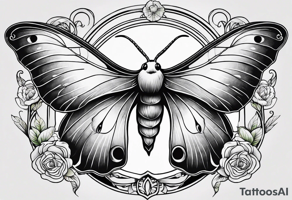 black and white luna moth tattoo with shading tattoo idea