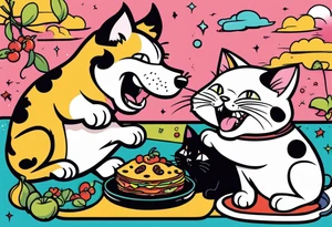 Dog eating  black cat tattoo idea