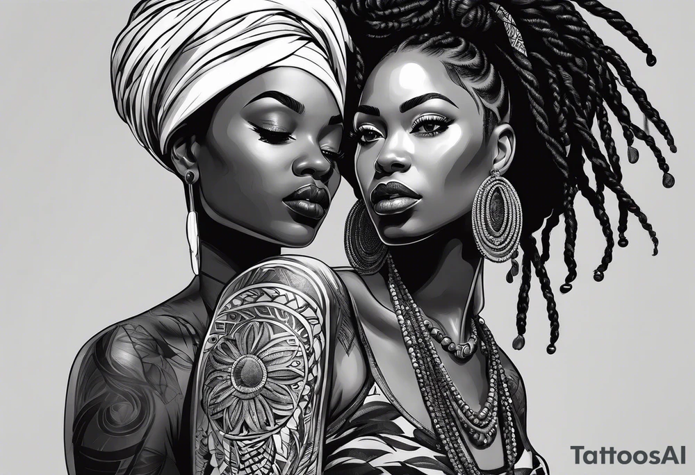 African woman with locs tattoo idea