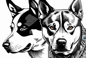 husky and pitbull facing backwards tattoo idea