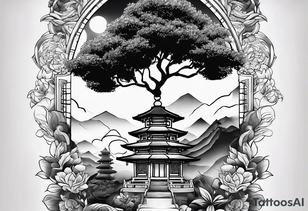 The background of the tattoo as a world map with a small buddhist shrine at the bottom for the back of a forearm tattoo idea
