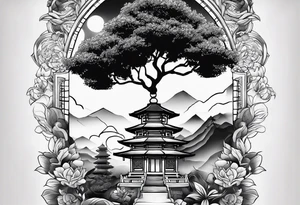 The background of the tattoo as a world map with a small buddhist shrine at the bottom for the back of a forearm tattoo idea