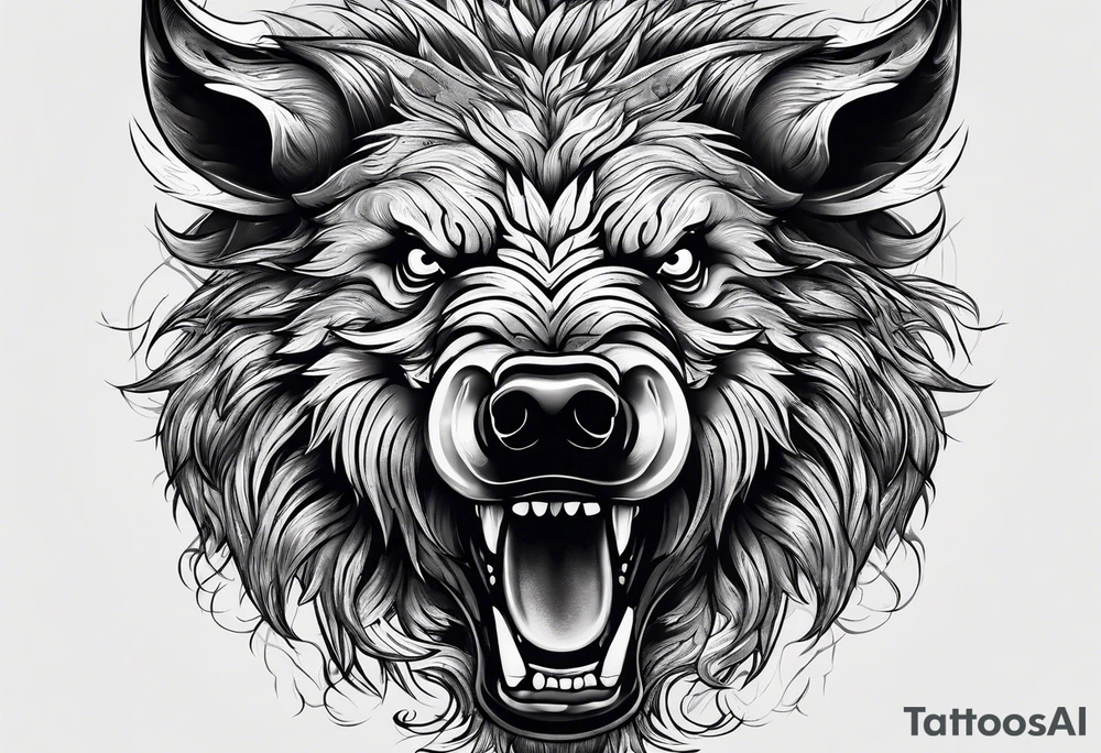 angry boar front tattoo idea