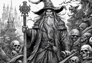 Wizard 
with long sword on a pile of dead demons tattoo idea