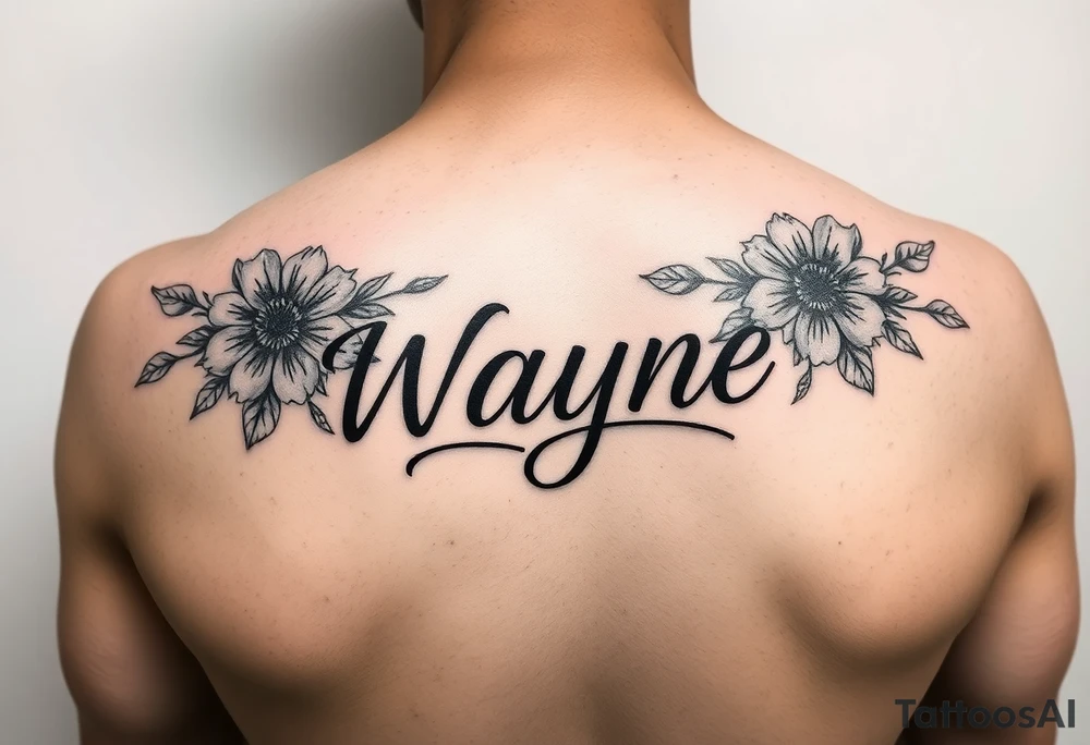 cute tattoo with the name wayne and with flowers tattoo idea
