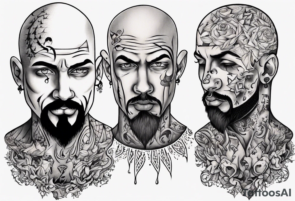 bald heartbroken man closeup goatee tattoo idea
