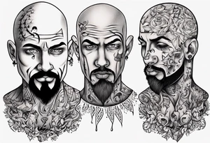 bald heartbroken man closeup goatee tattoo idea