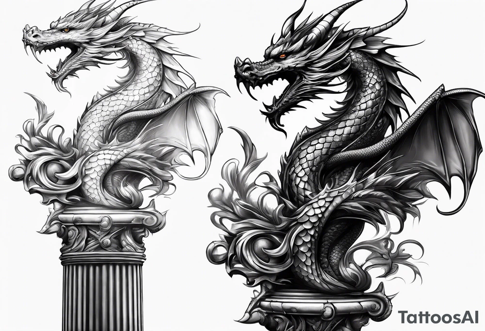 Small dragon on column tattoo idea