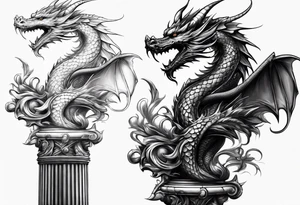 Small dragon on column tattoo idea