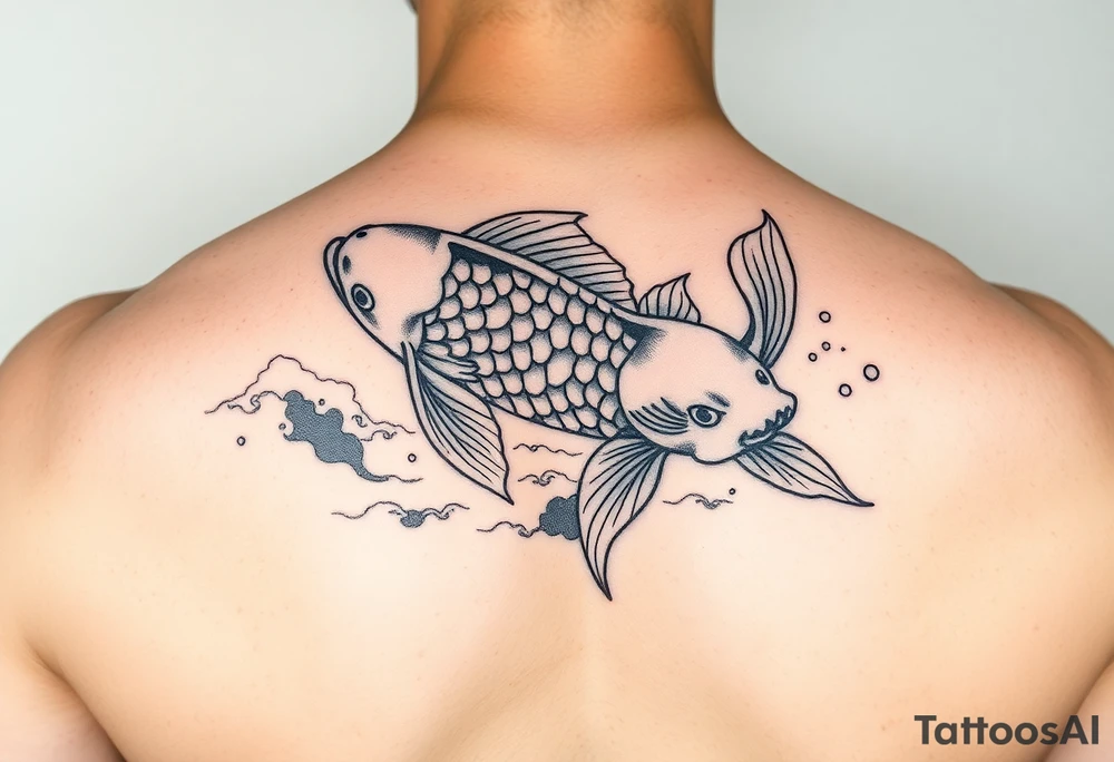 traditional koi fish swimming upstream through turbulent waves tattoo idea