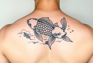 traditional koi fish swimming upstream through turbulent waves tattoo idea
