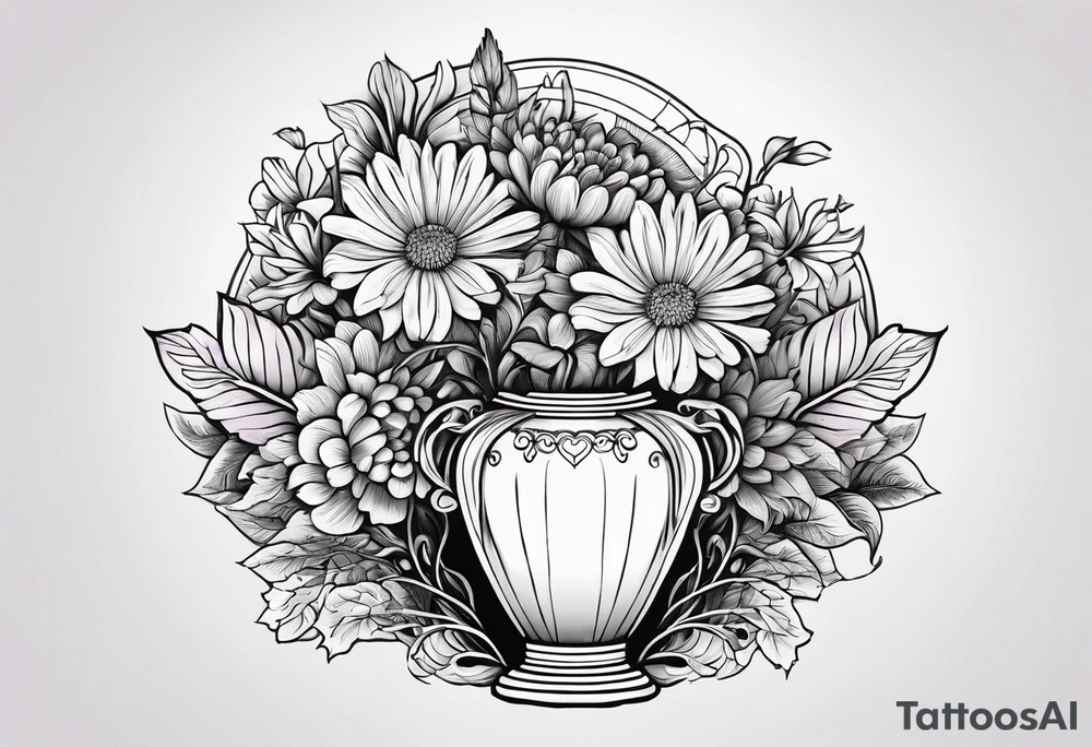 Un vase Grec avec 2 fleurs nénuphars, 1 fleur CHRYSANTHEMUm, et une violette tattoo idea