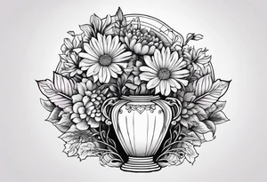 Un vase Grec avec 2 fleurs nénuphars, 1 fleur CHRYSANTHEMUm, et une violette tattoo idea