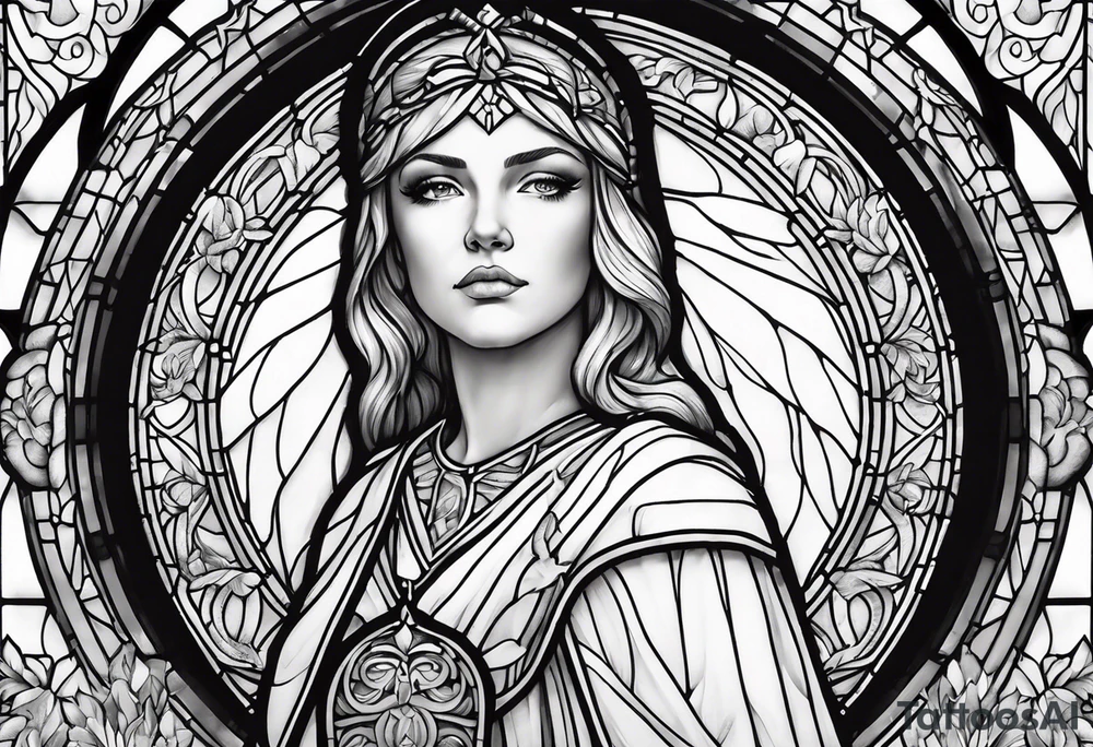 stained glass female saint tattoo idea