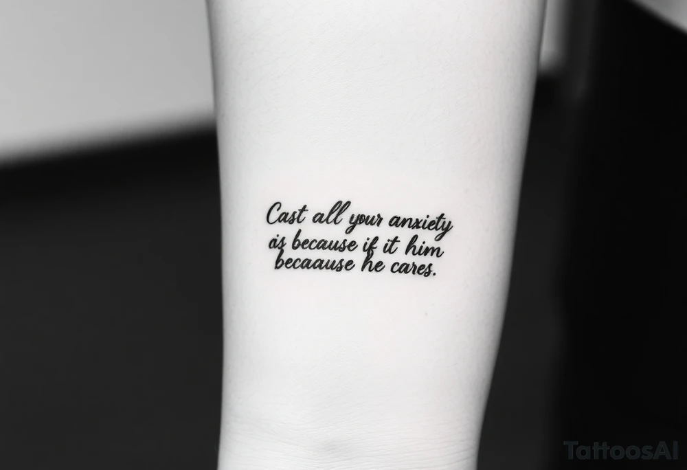 cast all your anxiety on him because he cares for you" tattoo idea