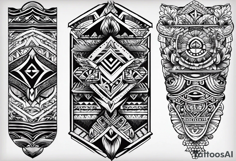 create a tattoo of tribal art pattern for a calf with influence from Japan, Haiti, and Denmark tattoo idea
