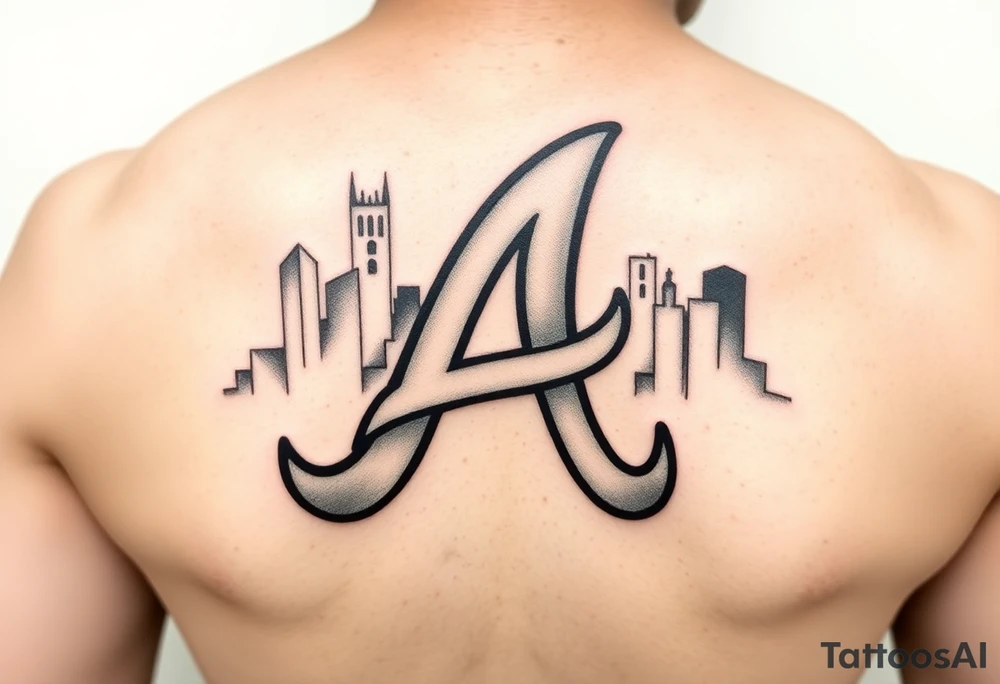 Atlanta Braves letter logo “A” with 3D skyline in the background tattoo idea