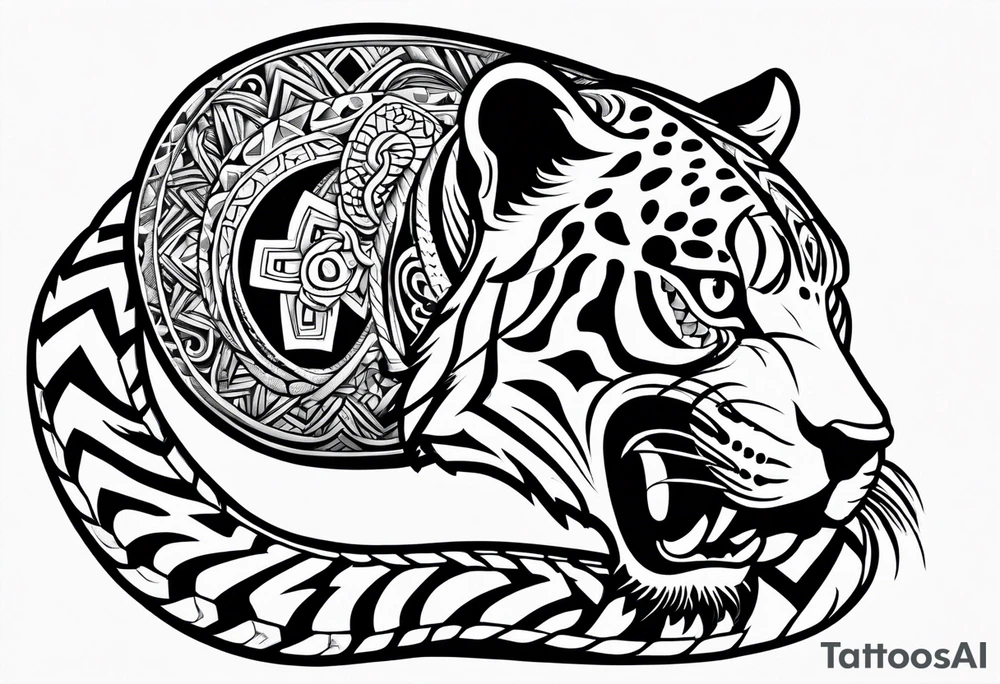 aztec black jaguar with snake tattoo idea