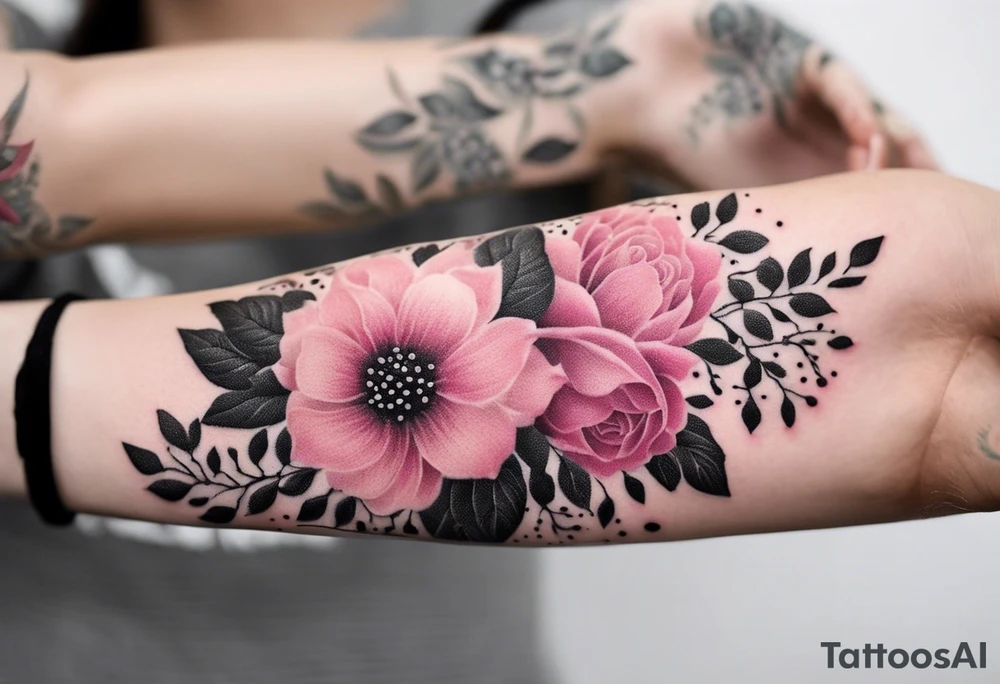 Flowers pink sleeve tattoo idea