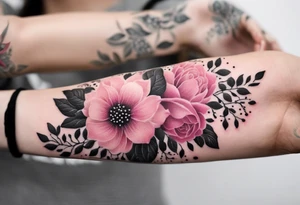Flowers pink sleeve tattoo idea