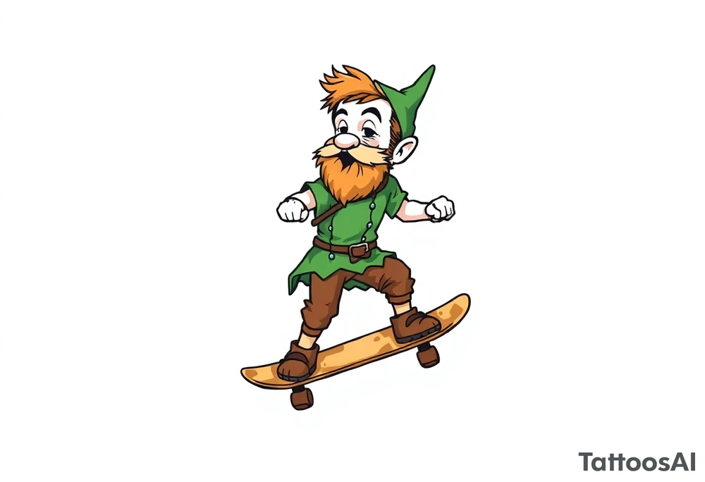 an old bearded peter pan riding a skateboard tattoo idea