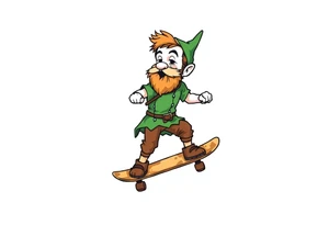 an old bearded peter pan riding a skateboard tattoo idea