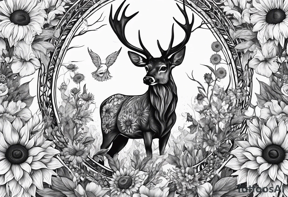 fine line sunflowers and wildflowers deer antler No deer , tattoo idea