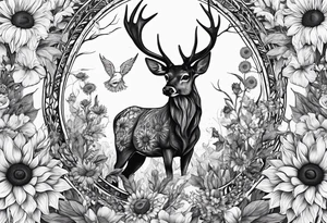 fine line sunflowers and wildflowers deer antler No deer , tattoo idea