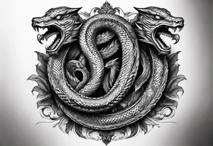 2 giant serpents wrapped around a broadsword tattoo idea