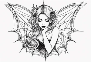 Fairy with bottom half of body wrapped up by spider web tattoo idea