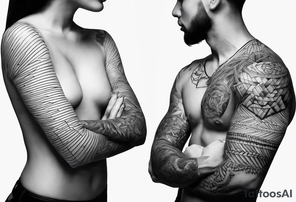 lines back and arm combination, simple tattoo idea