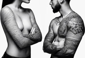 lines back and arm combination, simple tattoo idea