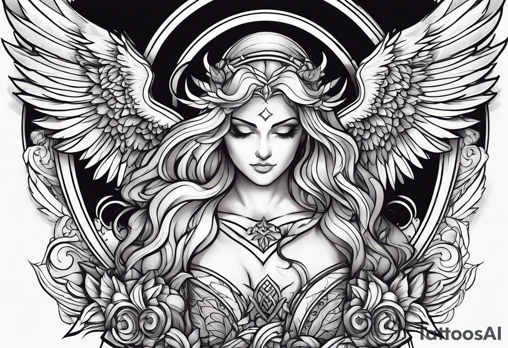 American guardian angel and demon angel fusing together tattoo idea
