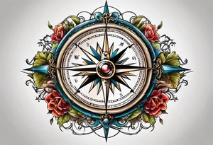 Compass with a needle pointing to south on a chain tattoo idea