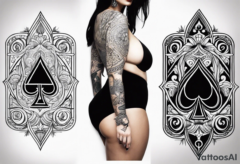 queen of spades,women body,word,simple tattoo idea