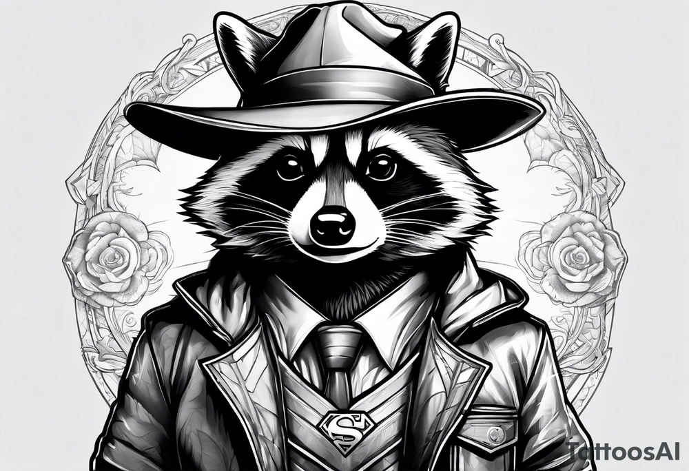 raccoon wearing a Superman hoodie tattoo idea