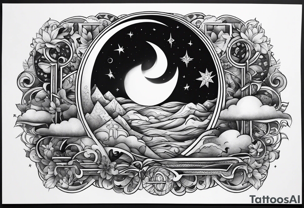 Moon and letter M tattoo idea