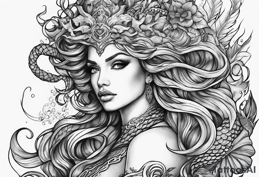 Medusa mermaid sleeve tattoo idea