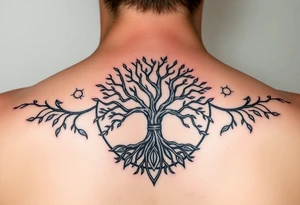 yggadrisl tree of life with circle. Jai , Phoebe, Imogen, Matilda in the circle tattoo idea